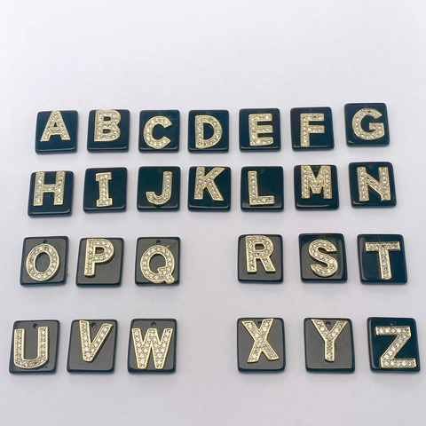 Natürliche Achat Quadratische Alphabet Anfangsbuchstabe Anhänger Halskette Für Damen Vergoldet Strass 26 Buchstaben Schmuck