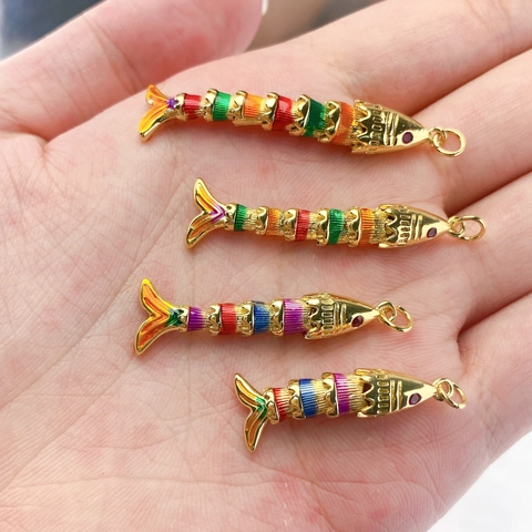 Colorful Tropical Fish Articulated Pendant Gold Plated Copper Enamel Fish Jewelry Accessory For DIY Necklace Pendant Only