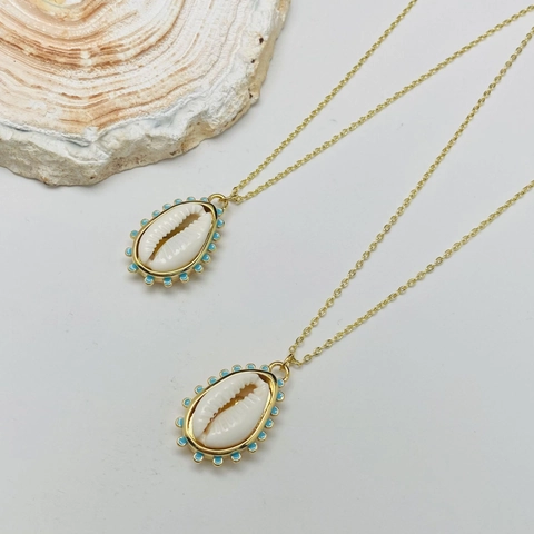 Collana con Pendente in Conchiglia Naturale Catena in Lega Placcata Oro Gioielli a Forma di Conchiglia Stile Bohemien Oceano per Donna