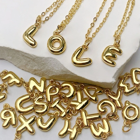 Minimalist Copper Gold Plated 3D Bubble Alphabet Initial Letter Pendant Necklace Cute Puffed A-Z Charm Jewelry For Women