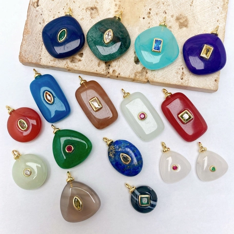 Natural Stone Alloy Zirconia Pendant Individual Vintage Geometric Round Shape Pendant Only Without Chain For Women