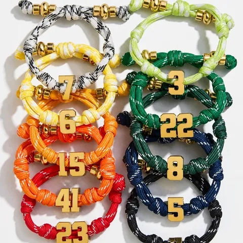 Pulsera de Número de la Suerte DIY Personalizada Deportes Baloncesto Béisbol Número de Camiseta Pulsera Cuerda Trenzada Colgantes Cobre Oro Plata