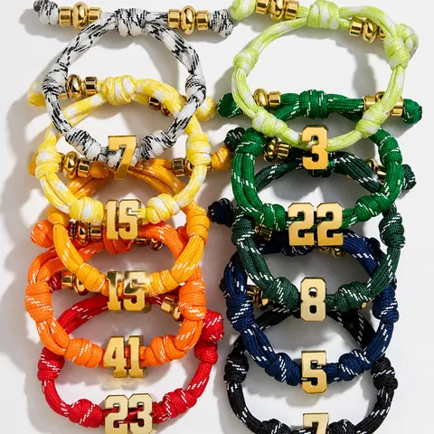 Bracelet Numéro de Chance DIY Personnalisé Sport Basket Baseball Maillot Numéro Bracelet Corde Tressée Pendentifs en Cuivre Or Argent