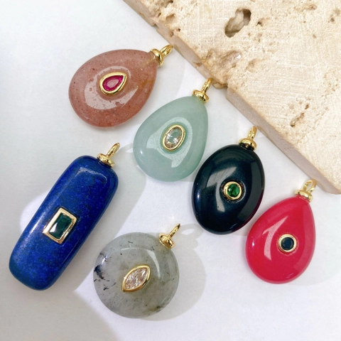 Natural Stone Alloy Zirconia Pendant Individual Vintage Geometric Round Shape Pendant Only Without Chain For Women