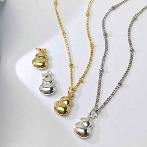 Copper Rhinestone Pendant Necklace For Women Gold Silver Plated Creative Flower Gourd Tooth Candy Pea Pod Clavicle Chain Jewelry