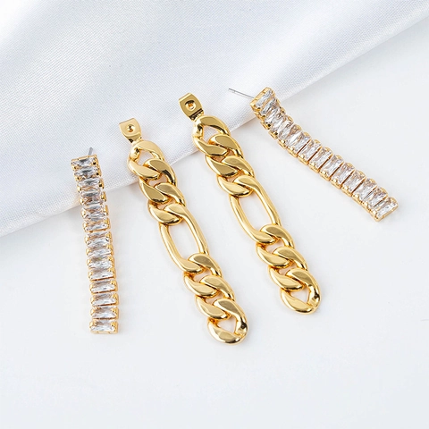 Pendientes de Diseño de Nicho con Strass Baguette Multicolor y Cadena de Borla de Metal para Mujer Colgantes Delanteros y Traseros