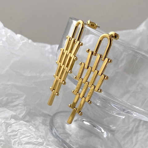 Pendientes Colgantes Geométricos de Latón Vintage para Mujer Chapado en Oro 18K Pendientes Largos Poste de Plata 925 Joyería de Moda