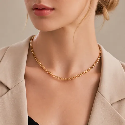 Messing 18K Vergoldet Kette Halskette Und Armband Schmuck Set Geometrisch Handgefertigt Ineinandergreifend Damen Schmuck