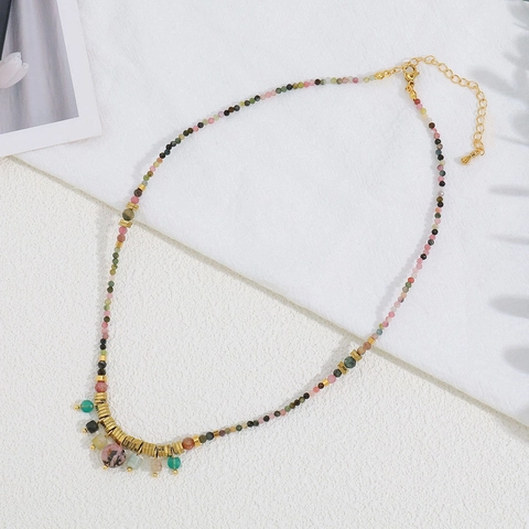 Collar de Borlas Coloridas con Cuentas Hechas a Mano para Mujer Piedra Natural Acero Inoxidable Bohemio Cadena de Clavícula Ajustable Joyería