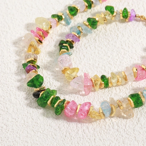 Handmade Irregular Natural Stone Beaded Necklace Bracelet Colorful Real Gold Plated Copper Jewelry For Women Vacation
