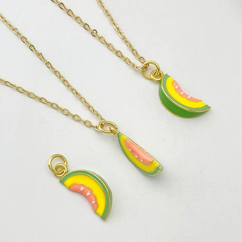Style Pastoral Collier Pendentif Fruits 3D En Émail Cuivre Électroplaqué Fraise Ananas Pastèque Bijoux Pour Femmes Filles