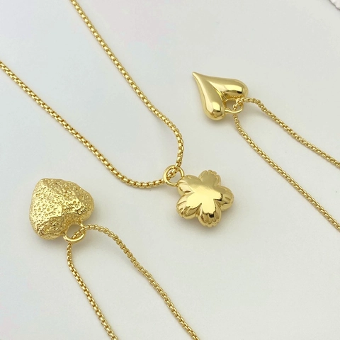 Fashion Copper Gold Plated Heart Flower Pendant Necklace For Women Simple Textured Lava Heart Jewelry Gift