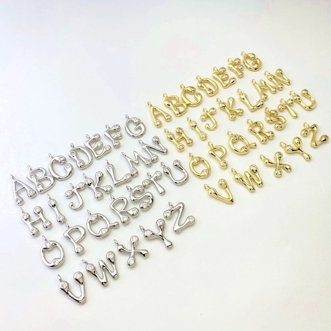 Luxury Gold Silver Plated Copper English Letter Pendant Necklace Simple Liquid Metal Zirconia Inlaid Box Chain Jewelry For Women