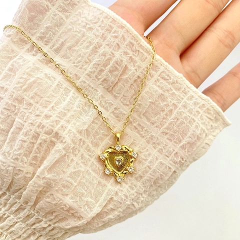 Gold Plated Copper Heart Pendant Necklace With Cubic Zirconia For Women Sweet Planet Lock Key Clavicle Chain Jewelry Gift