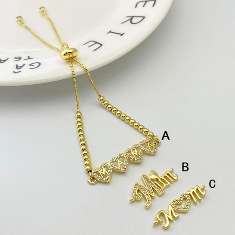 Fashion Copper Zirconia Heart Letter Mom Mama Love Adjustable Bolo Bracelet For Women Gold Silver Plated Jewelry Gift