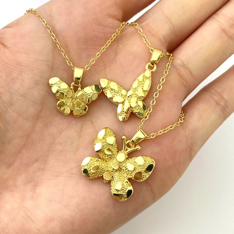 18K Gold Plated Copper Butterfly Pendant Necklace Personalized Hip Hop Style Hammered Nugget Texture Jewelry Gift For Women