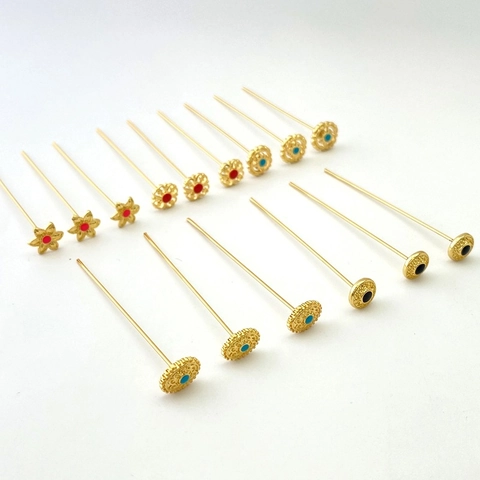 Chiodini a T in Rame Placcato Oro 18K a Forma di Fiore Smalto Testa Piatta per Gioielli Fai-da-te Accessori Vintage a Disco