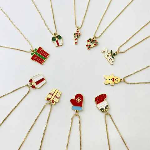 Stainless Steel Christmas Necklace For Women Enamel Santa Claus Snowman Reindeer Gift Box Pendant Necklace Holiday Jewelry Gift