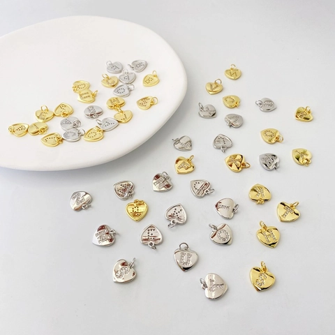 Kupfer Herzform Alphabet Anfangsbuchstabe Anhänger Charms Strass DIY Verbinder Für Halskette Armband Schmuckherstellung