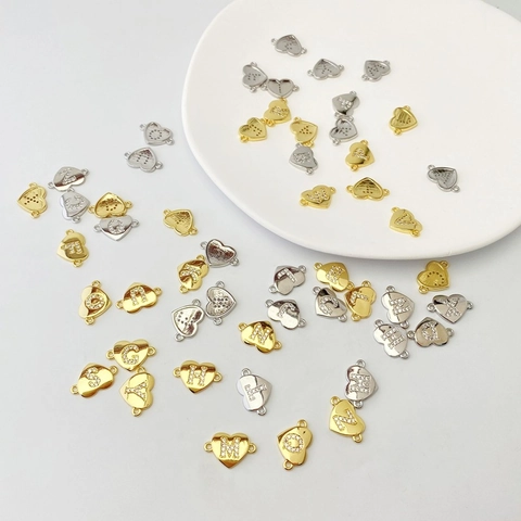 Kupfer Herzform Alphabet Anfangsbuchstabe Anhänger Charms Strass DIY Verbinder Für Halskette Armband Schmuckherstellung