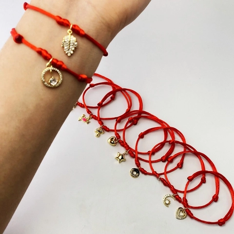 Minimalist Braided Rope Bracelet Heart Star Moon Leaf Zirconia Pendant Adjustable String Bracelet For Women Fashion Jewelry