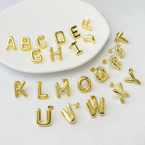 3D Ballon Puffy Buchstaben Ohrstecker Für Damen Kupfer Vergoldet Englisches Alphabet A-Z Initialen Ohrring Minimalistischer Schmuck Geschenk