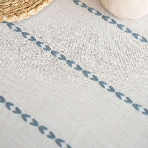 Nordic Style Rectangular Polyester Tablecloth With Fringe Tassels Embroidered Geometric Pattern Washable Dining Table Cover