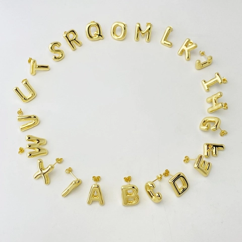 3D Ballon Puffy Buchstaben Ohrstecker Für Damen Kupfer Vergoldet Englisches Alphabet A-Z Initialen Ohrring Minimalistischer Schmuck Geschenk