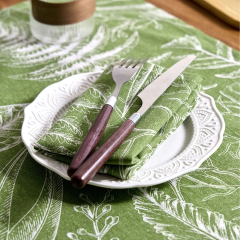 Französisch Rustikal Baumwollmischung Stoffserviette Bedruckt Grün Ahornblatt Blumenmuster Quadratisch Serviette Für Esstisch Deko