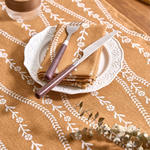 American Pastoral Cotton Blend Cloth Napkin Printed Floral Leaves Gingerbread Man For Dining Table Decor Photography Props