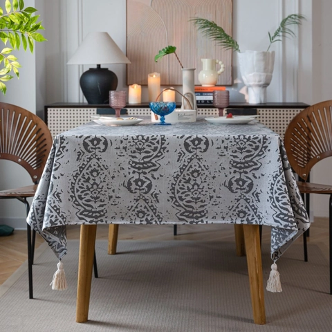 Mantel Jacquard de Poliéster Estilo Nórdico Rectangular Antipolvo con Borlas Cubierta de Mesa de Centro para Decoración de Comedor de Casa