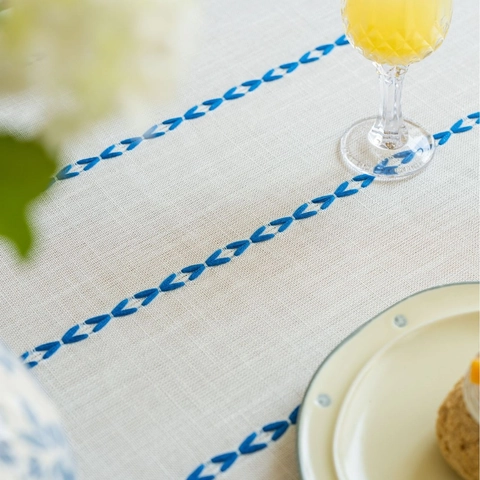Rectangular Embroidered Tablecloth With Tassels Geometric Striped Polyester Table Cover For Kitchen Dining Home Decor