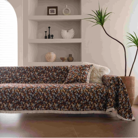 Pastoral Vintage Jacquard Floral Sofa Cover Thickened Polyester Cotton Woven Blanket With Tassels Anti-Scratch Sofa Throw For Living Room Home Decor