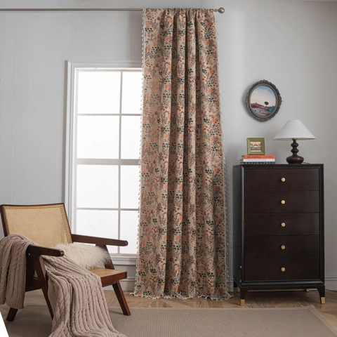 Bohemian Jacquard Floral Door Curtains With Tassels Polyester Cotton Semi Shading Vintage Botanical Window Drapes For Home Living Room Decor