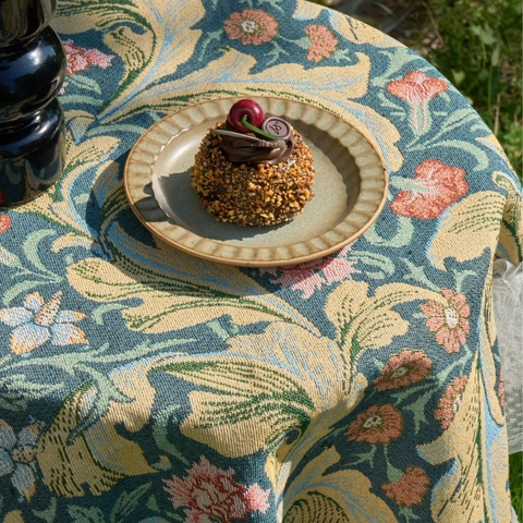 Vintage Jacquard Bloemen Tafelkleed Rond Rechthoek Met Witte Kanten Ruches Rand Polyester Katoen Voor Dineren Feest