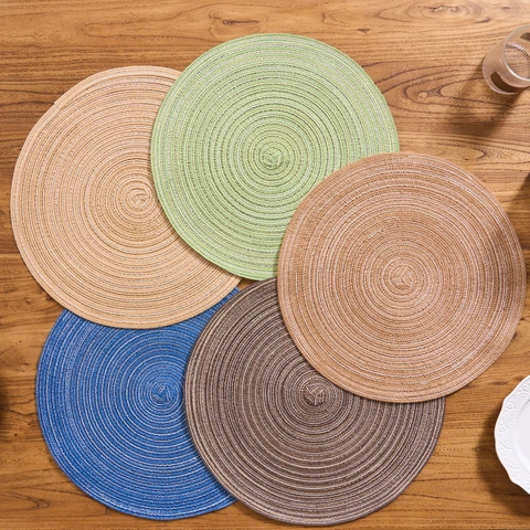 Tovaglietta Tonda Intrecciata in Cotone Stile Nordico Resistente al Calore per Cucina Sala da Pranzo Casa Decorazione Caffè Blu Verde