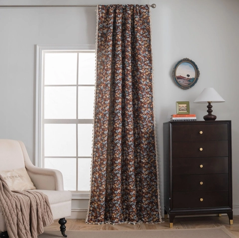 Cortinas Jacquard Vintage Con Estampado Floral Y Borlas Poli Algodón Shabby Chic Cortinas De Sombreado Para Decoración De Sala De Estar