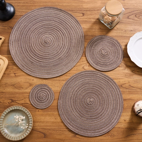 Tovaglietta Tonda Intrecciata in Cotone Stile Nordico Resistente al Calore per Cucina Sala da Pranzo Casa Decorazione Caffè Blu Verde