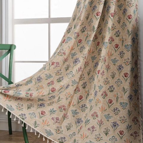 European Classical Jacquard Floral Curtain Polyester Cotton Fringed Tassel Semi Shading Window Treatment Vintage Style Decor