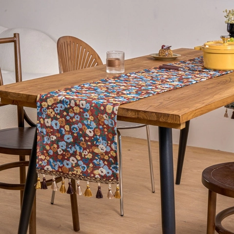 Camino de Mesa Vintage de Jacquard Floral Con Borlas Mantel Decorativo Antideslizante Resistente al Calor para Boda Hogar