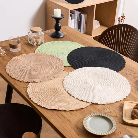 French Pastoral Round Braided Placemat Cotton Blend Spiral Texture Lace Table Mat For Dining Room Kitchen Decor