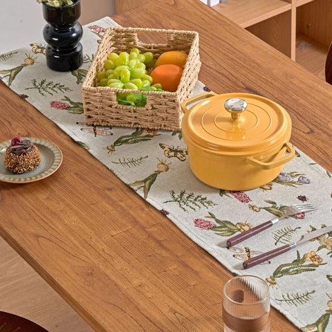 European Vintage Floral Jacquard Table Runner With Tassels Cotton Polyester Blend Heat Resistant Washable Home Table Decor