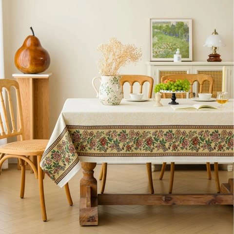 Europäische Klassische Jacquard Rechteckige Tischdecke Blumenrand Dicke Polyester-Baumwolle Tischtuch Für Esszimmer Deko