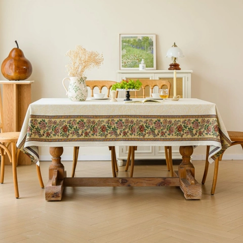 Europäische Klassische Jacquard Rechteckige Tischdecke Blumenrand Dicke Polyester-Baumwolle Tischtuch Für Esszimmer Deko