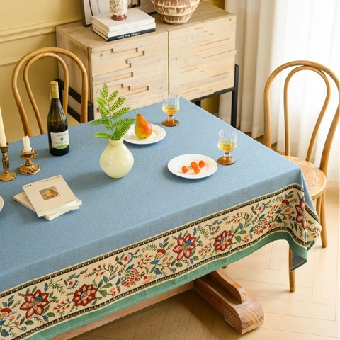 American Vintage Floral Jacquard Rectangular Tablecloth Polyester Cotton Blend Dustproof Decorative Dining Table Cloth For Home