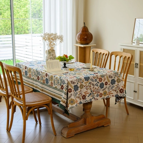 Mantel Jacquard Vintage Europeo Flores Mezcla Algodón Poliéster Rectangular Antipolvo Resistente al Desgaste Decoración para el Hogar
