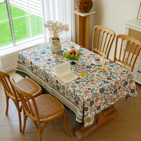Mantel Jacquard Vintage Europeo Flores Mezcla Algodón Poliéster Rectangular Antipolvo Resistente al Desgaste Decoración para el Hogar