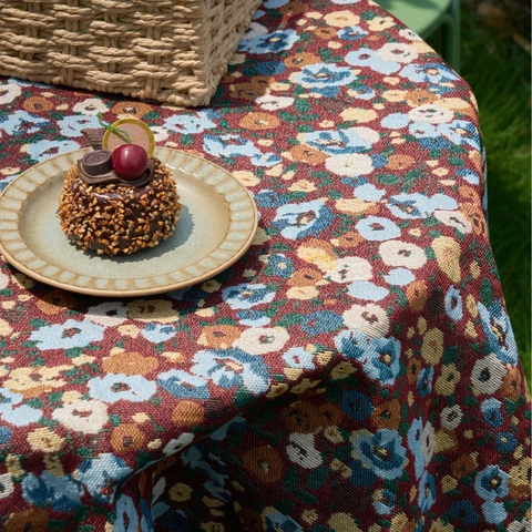 Vintage Jacquard Bloemen Tafelkleed Met Kant Ruffle Rand Polyester Katoen Mix Decoratieve Stofdicht Tafelkleed Voor Bruiloft Huis