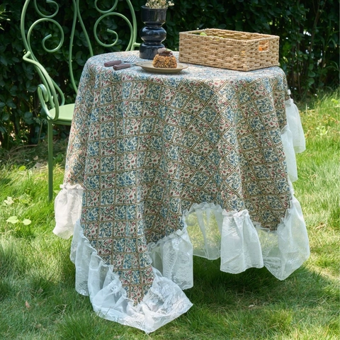 Vintage Amerikaanse Pastorale Jacquard Tafelkleed Met Witte Kant Ruches Bloemmotief Wasbaar Tafelzeil Voor Eetkamer Decor