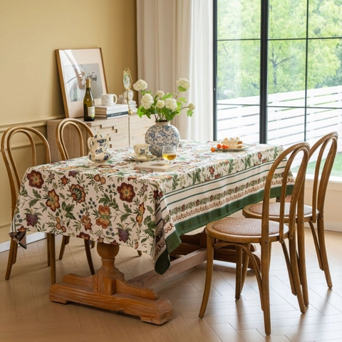 Mantel Floral de Jacquard Vintage Mezcla de Poliéster y Algodón Cubierta de Mesa Decorativa Rectangular para Hogar Cocina